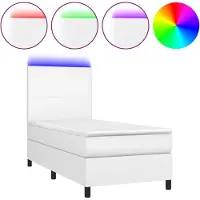 Syfax Cama box spring colchón y LED cuero sintético blanco 100x200 cm