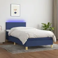 Prolenta Maison Exclusive: Base de cama con somier, colchón y luces LED, color azul, 90x200 cm, tapizada en tela