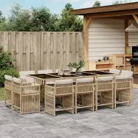 Prolenta Maison Exclusive: Juego de comedor de jardín de 13 piezas con cojines, color beige, fabricado en polirratán