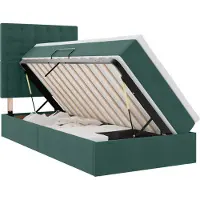 Syfax Cama de almacenamiento LED con colchón Verde oscuro 90 x 200 cm