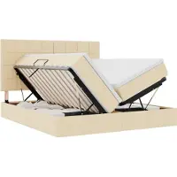 vidaXL Cama con almacenamiento y cabecero, color crema, 180 x 200 cm, tapizada en tela
