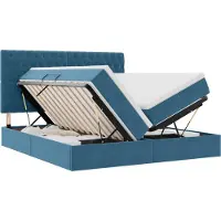 vidaXL Cama con almacenamiento y colchón, color azul oscuro, 180 x 200 cm, tapizada en terciopelo