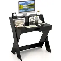 Costway Mesa de ordenador con cajón, escritorio con elevador para monitor, mesa de trabajo en forma de X, de madera, ideal para espacios pequeños en casa y en la oficina, 90 x 61 x 94 cm ()