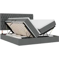 vidaXL Cama con almacenamiento LED y colchón, color gris oscuro, 200 x 200 cm, tapizada