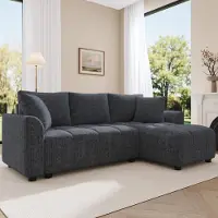Merax Sofá de 3 plazas, sofá de esquina en forma de L con chaise longue, tapizado en chenilla, ideal para salón y apartamento, incluye 2 cojines. Sofá, sillón, color gris