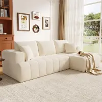 Merax Sofá modular en forma de L de 3 plazas, tipo "Cloud", tapizado en chenilla, con 5 cojines, ideal para el salón, no requiere montaje, diseño sin marco, color beige
