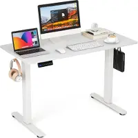 Costway Escritorio de 120x60 cm, con altura ajustable, mesa de pie eléctrica con función de memoria, 2 ganchos y sistema de gestión de cables, escritorio para ordenador