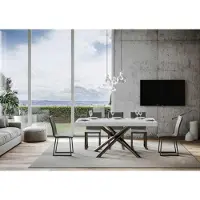 Itamoby - Mesa de comedor extensible, 200/304 x 90 cm, Famas, roble blanco, patas grises
