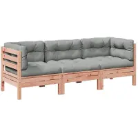 Syfax Set de sofás jardín 3 pzas con cojines madera abeto Douglas