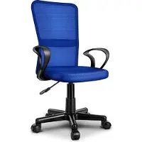 Tresko Silla de oficina, silla de escritorio azul, silla giratoria, con reposabrazos y ruedas de plástico de marcha suave, altura ajustable continuamente, asiento acolchado, ajuste ergonómico.