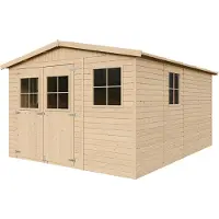 Timbela Caseta de jardín de madera con suelo tratado - Almacén con ventanas - 226 x 418 x 320 cm / 12 m² - Caseta de madera con revestimiento tipo "ship lap" - Taller de jardinería