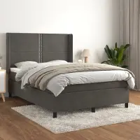 Prolenta Maison Exclusive: Base de cama con somier y colchón, color gris oscuro, 140 x 190 cm, tapizada en terciopelo