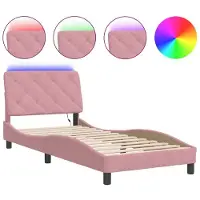 Syfax Estructura de cama con LED sin colchón terciopelo rosa 80x200 cm