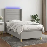 Prolenta Maison Exclusive: Base de cama con somier, colchón y luz LED, color gris claro, 80x200 cm, material: textil