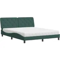 Syfax Cama con colchón terciopelo verde oscuro 160x200 cm