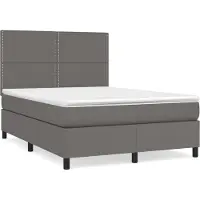 Syfax Cama box spring con colchón cuero sintético gris 140x200 cm