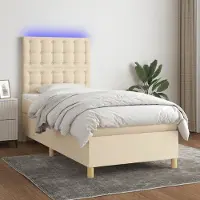 Prolenta Maison Exclusive: Base de cama con somier, colchón y luces LED, color crema, 100x200 cm, material: textil