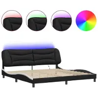 Syfax Estructura de cama con LED sin colchón Hvar negro blanco 200x200 cm