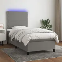 Prolenta Maison Exclusive: Base de cama con somier, colchón y luces LED, color gris oscuro, 90x190 cm, material: textil