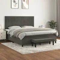 Prolenta Maison Exclusive: Base de cama con somier y colchón, color gris oscuro, 160x200 cm, tapizada en terciopelo
