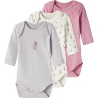 Name it - Kid's Body L/S Flower 3-Pack - Ropa interior de diario size 92, gris