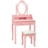 Syfax Juego de tocador y taburete madera paulownia rosa 75x69x140 cm