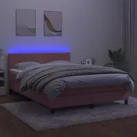 Prolenta Maison Exclusive - Base de cama con somier, colchón y luces LED, color rosa, 140x200 cm, tapizada en terciopelo
