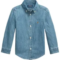 Ralph Lauren para niño. 322713843001 Camisa de tela vaquera de algodón azul (4años= 109/116cm), Casual, Manga larga, moda infantil, Pol