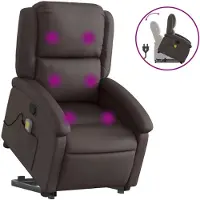 Syfax Sillón reclinable masaje elevable cuero auténtico marrón oscuro