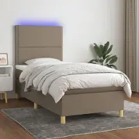 Prolenta Maison Exclusive: Base de cama con somier, colchón y luces LED, color taupe, 90x200 cm, tapizada en tela