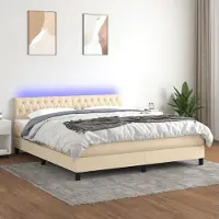 Prolenta Maison Exclusive: Base de cama con somier, colchón y luces LED, color crema, 180x200 cm, material: textil