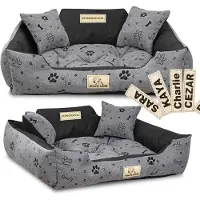 AIO Factory Cama para perro KINGDOG, 100x75 cm, personalizada, impermeable, diseño de hueso, color negro
