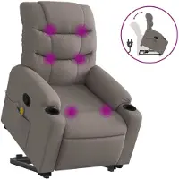 Syfax Sillón reclinable de masaje elevable tela gris taupé