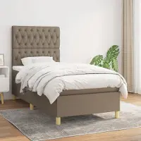 Prolenta Maison Exclusive: Base de cama con somier y colchón color taupe, 100 x 200 cm, de tejido