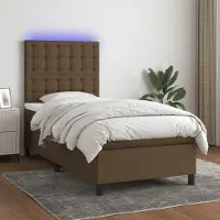Prolenta Maison Exclusive: Base de cama con somier, colchón y luces LED, color marrón oscuro, 100x200 cm, material: textil