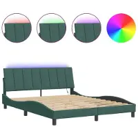Syfax Estructura de cama con LED sin colchón Hanko terciopelo verde oscuro 160x200cm