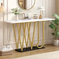Flieks Mesa auxiliar con espacio de almacenamiento, tablero de MDF resistente y estructura de metal, mesa de comedor de 120x29.5x80 cm, mesa de cocina, color blanco