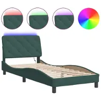 Syfax Estructura de cama con LED sin colchón terciopelo verde oscuro 90x200 cm