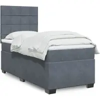 Prolenta Maison Exclusive: Base de cama con somier y colchón, color gris oscuro, 90x200 cm, tapizada en terciopelo