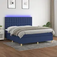 Prolenta Maison Exclusive: Base de cama con somier, colchón y luces LED, color azul, 180x200 cm, tapizada en tela