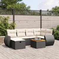 Prolenta Maison Exclusive: Juego de jardín de 7 piezas con cojines, fabricado en polirratán negro