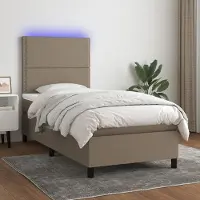 Prolenta Maison Exclusive: Base de cama con somier, colchón y luces LED, color taupe, 90x200 cm, tapizada en tela
