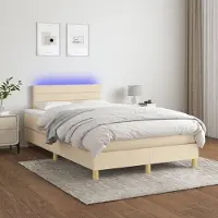 Prolenta Maison Exclusive: Base de cama con somier, colchón y luces LED, color crema, 120 x 200 cm, material: textil