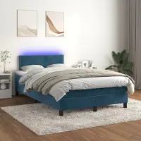 Prolenta Maison Exclusive: Base de cama con somier, colchón y luces LED, color azul oscuro, 120x200 cm, tapizada en terciopelo