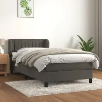 Prolenta Maison Exclusive: Base de cama con somier y colchón, color gris oscuro, 90x200 cm, tapizada en terciopelo