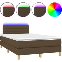 Syfax Cama box spring con colchón y LED tela marrón oscuro 120x190 cm