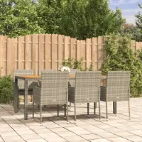 Prolenta Maison Exclusive: Juego de mesa de jardín de 7 piezas con cojines, color gris, fabricado en ratán sintético