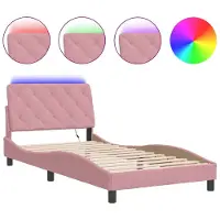 Syfax Estructura de cama con LED sin colchón terciopelo rosa 100x200 cm