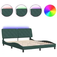 Syfax Estructura de cama con LED sin colchón terciopelo verde oscuro 160x200cm