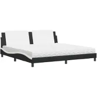 Syfax Cama con colchón Zadar cuero sintético negro y blanco 200x200 cm